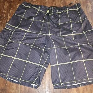 Men's Black and Yellow Checkered Swim Shorts